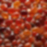 Close-up view of polished carnelian stones showcasing their vibrant colors and textures.