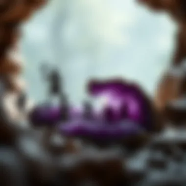 Artistic representation of cultural symbols associated with purple geodes throughout history