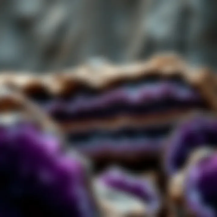 Illustration of geological layers showing how purple geodes form over time