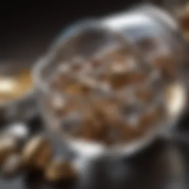 Close-up of polished jewelry pieces emerging from a tumbler