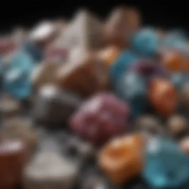 A close-up of different minerals showcasing their texture and color variations.