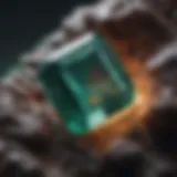 Close-up view of a raw emerald showcasing its natural characteristics