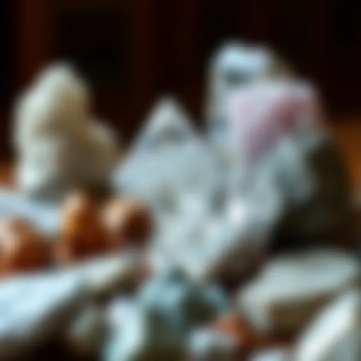 An elegant arrangement of different mineral specimens, illustrating their textures and characteristics.