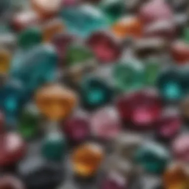 Close-up of a variety of tourmaline stones showcasing different colors and qualities