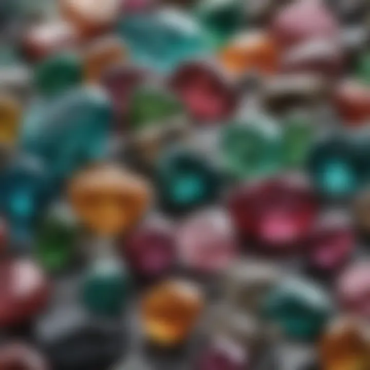 Close-up of a variety of tourmaline stones showcasing different colors and qualities