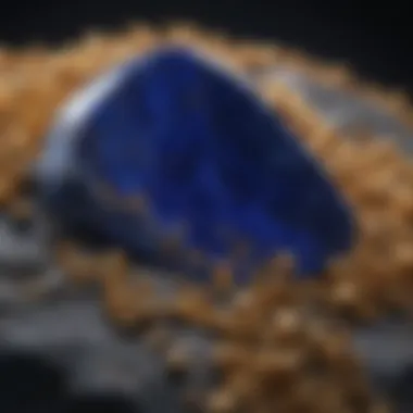 Deep Blue Lapis Lazuli with Golden Flecks Close-up of lapis lazuli stone showcasing its deep blue color and golden flecks