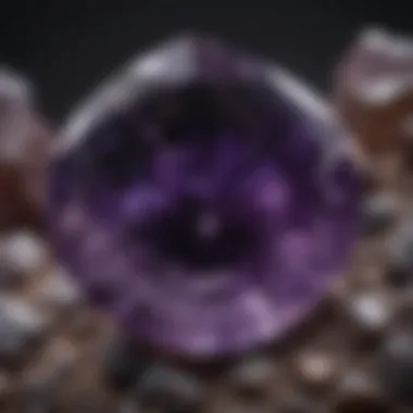 A close-up view of a high-quality amethyst gem showcasing its deep violet hues