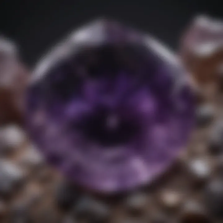 A close-up view of a high-quality amethyst gem showcasing its deep violet hues