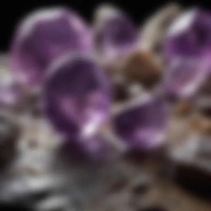 A comparison between natural and synthetic amethyst stones, emphasizing their differences