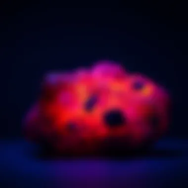 Minerals Under Ultraviolet Light A mineral specimen glowing under UV light, highlighting its features