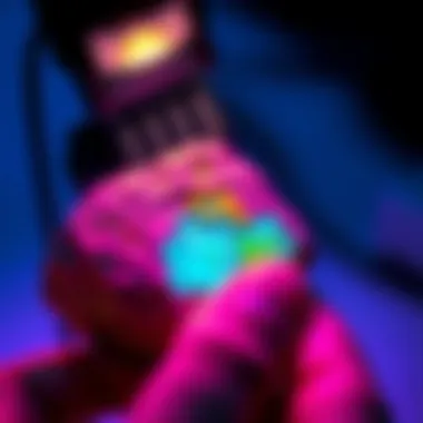 Examining Rocks with Ultraviolet Light A close-up view of a rock being examined under ultraviolet light