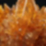 Close-up of yellowish orange crystal showcasing its unique texture and color gradients