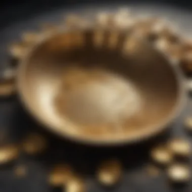 Close-up of a well-maintained gold pan with shining gold flakes inside