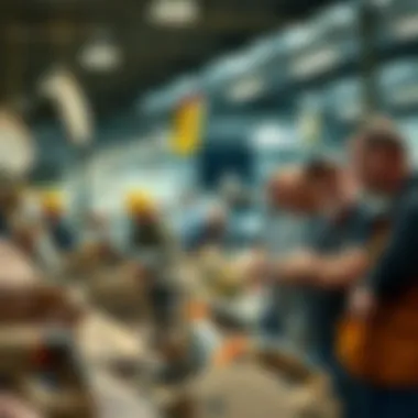 Enthusiasts at Rock Saw Market A group of enthusiasts examining used rock saws at a hobbyist market