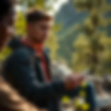 A user interacting with The Rock Finder App outdoors, surrounded by nature.