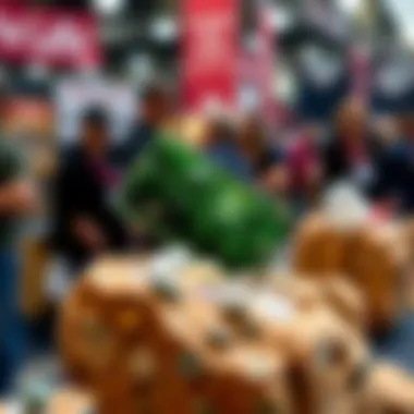 Mineral show featuring vendors selling Moldavite specimens