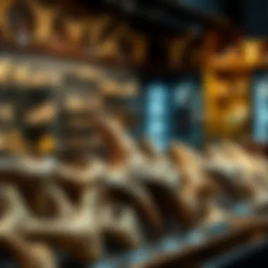 Authentic megalodon teeth displayed in a fossil shop