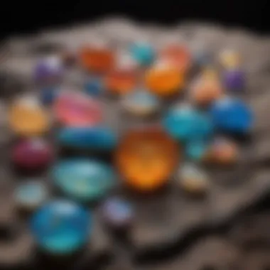 Vibrant Opals at Gem Show Stunning array of colorful opals on display at a gem show